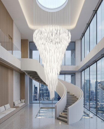 Grand Entryway Ice Glass Chandelier | 80cm Round High Ceiling Statement Lighting