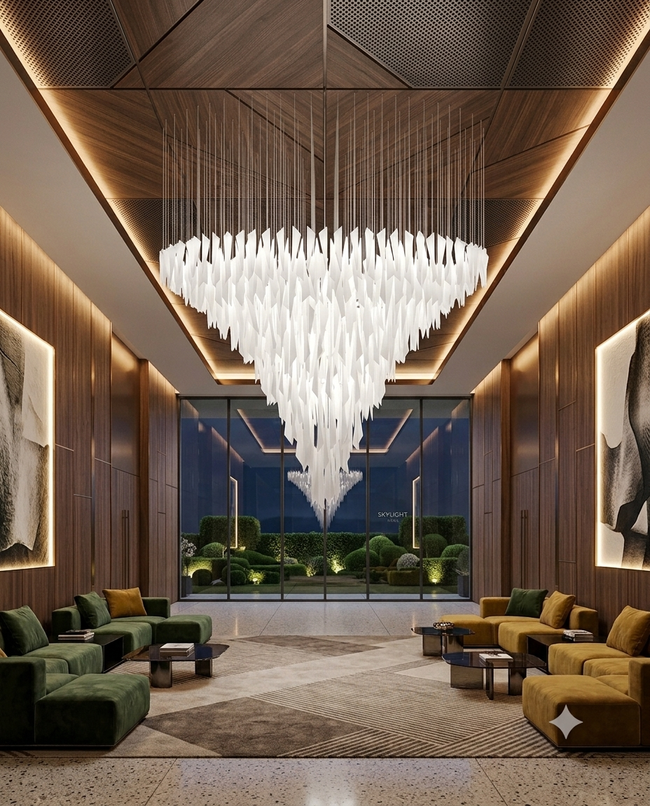 Custom Ice Glass Chandelier – 2m Grand Ceiling Light for High Ceilings