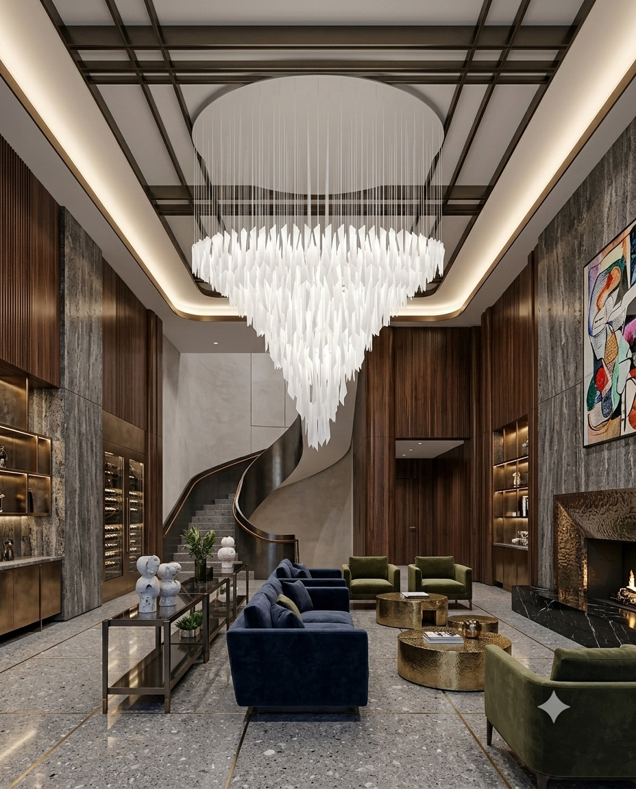 Custom Ice Glass Chandelier – 2m Grand Ceiling Light for High Ceilings