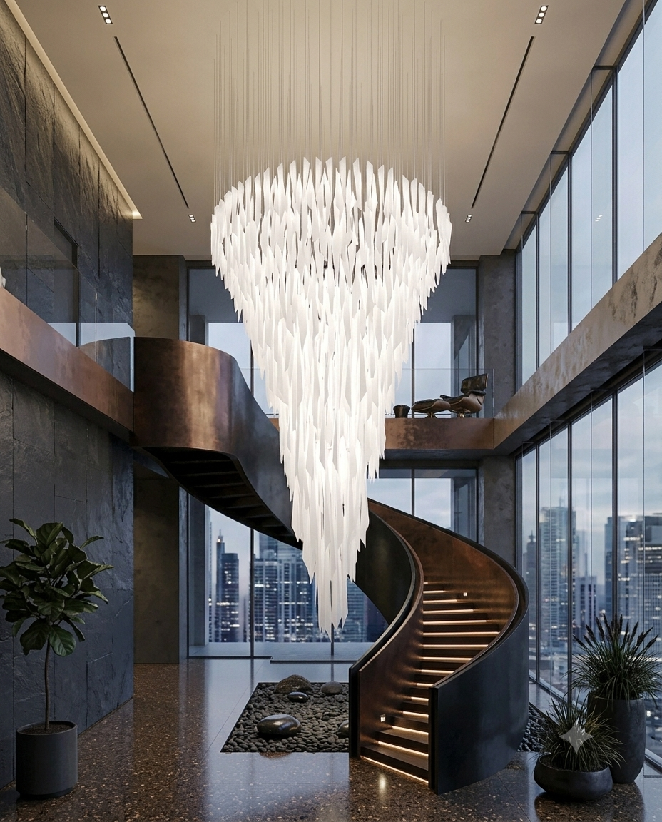 Grand Entryway Ice Glass Chandelier | 80cm Round High Ceiling Statement Lighting
