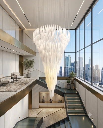 Grand Entryway Ice Glass Chandelier | 80cm Round High Ceiling Statement Lighting