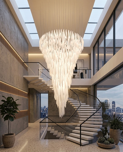 Grand Entryway Ice Glass Chandelier | 80cm Round High Ceiling Statement Lighting