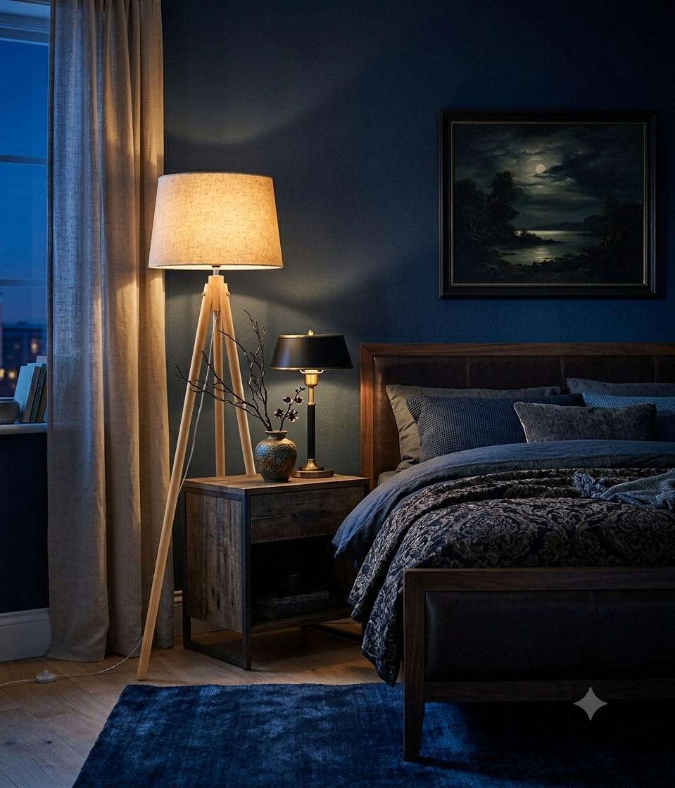 Modern Wooden Tripod Floor Lamp with Fabric Shade – E27 Base Standard Reading & Bedroom Light