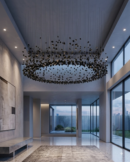 Custom Black Stone Open Halo Ring Chandelier – 1.2M
