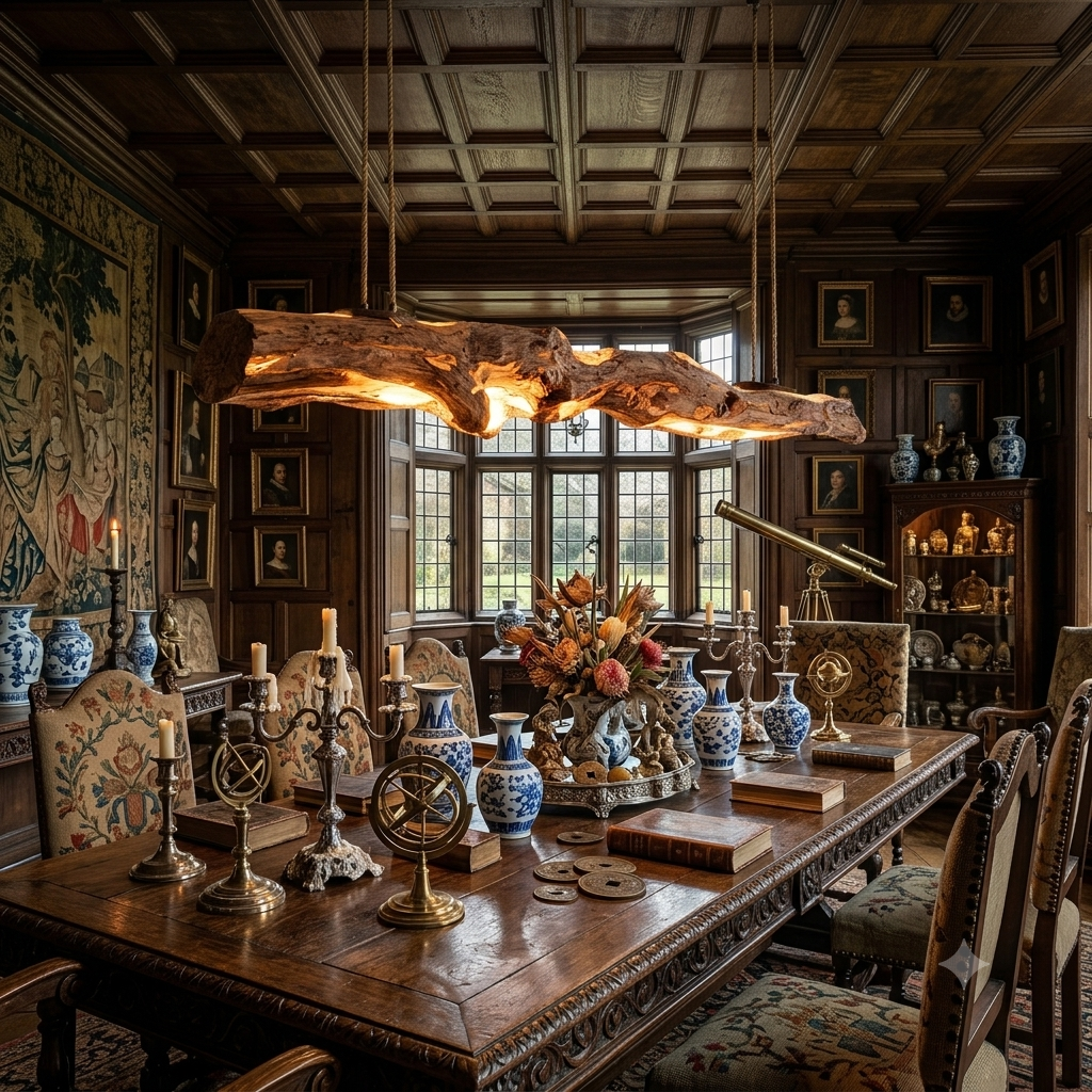 Reclaimed Wood Linear Dining Chandelier | Sustainable Lighting for Modern Antique Decor
