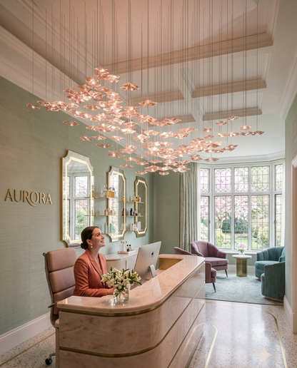 Custom Pink Leaf Glass Chandelier | Modern Luxury Pendant Light for Salon & Parlor