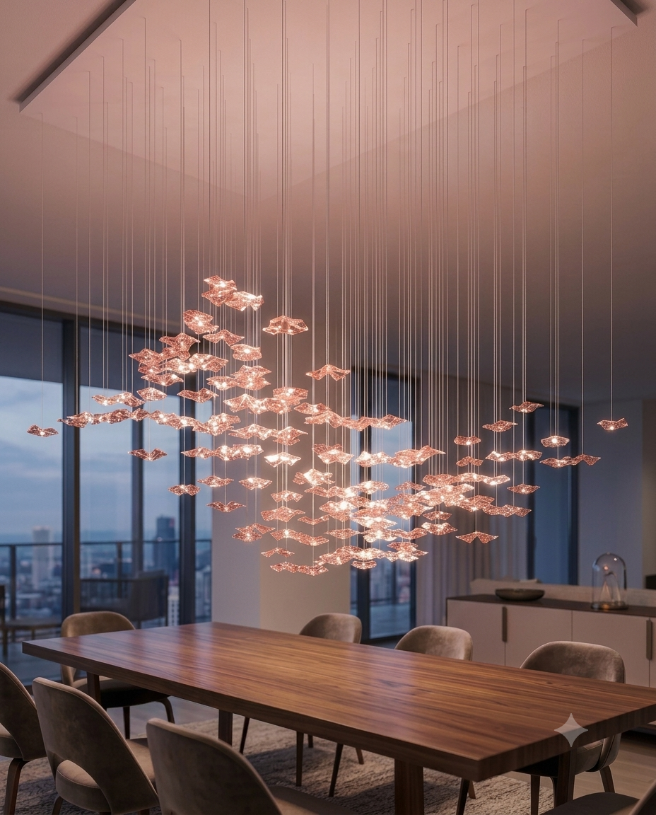 Custom Pink Leaf Glass Chandelier | Modern Luxury Pendant Light for Salon & Parlor