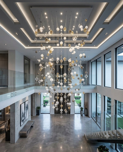 Modern Multi-Drop Glass Raindrop Chandelier – Gold, Gray & White Pendant Lighting for High Ceilings