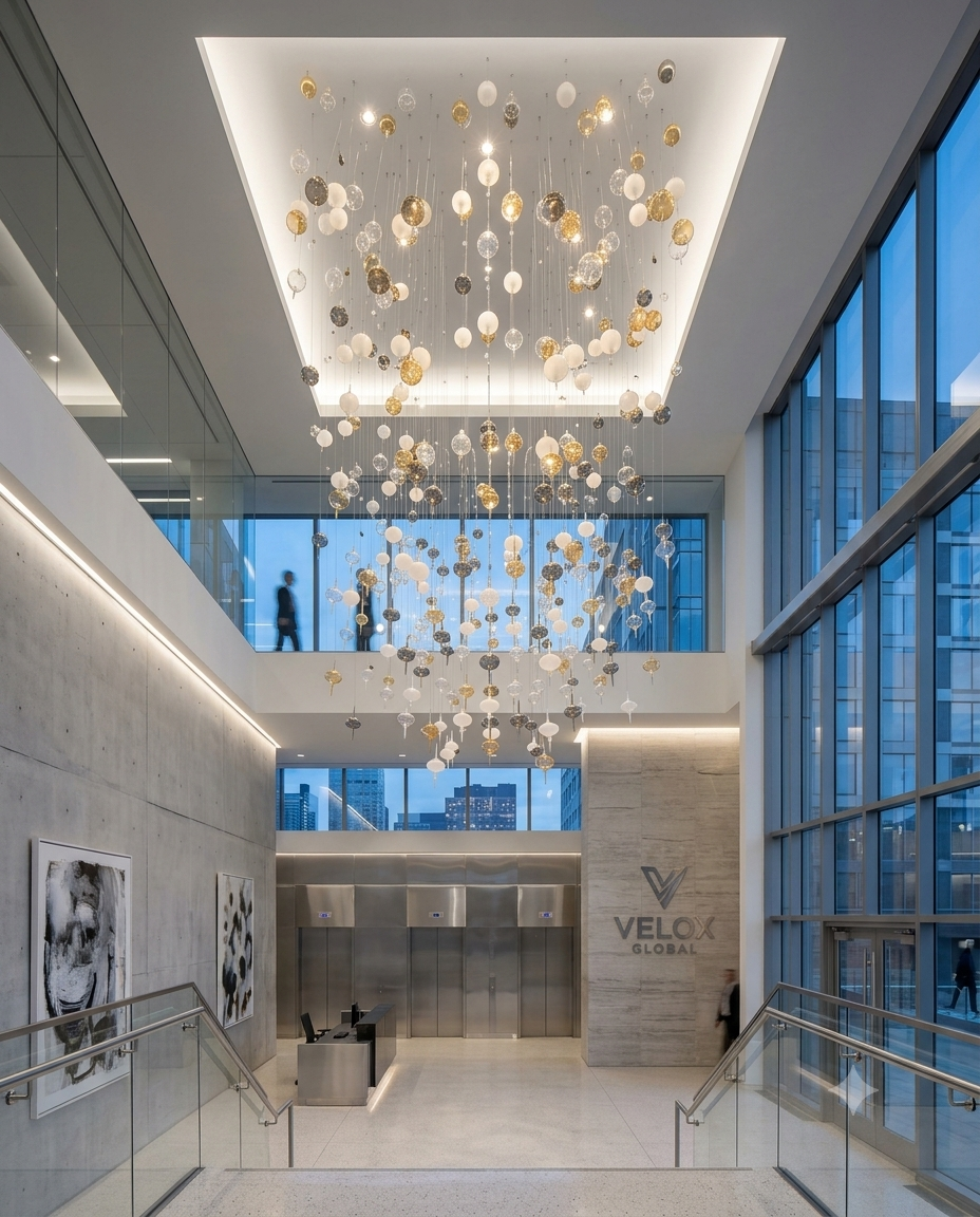 Modern Multi-Drop Glass Raindrop Chandelier – Gold, Gray & White Pendant Lighting for High Ceilings