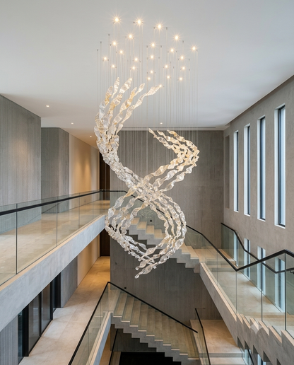 Custom Modern Glass Leaf Chandelier | Amber & Clear Sculptural Suspension Light