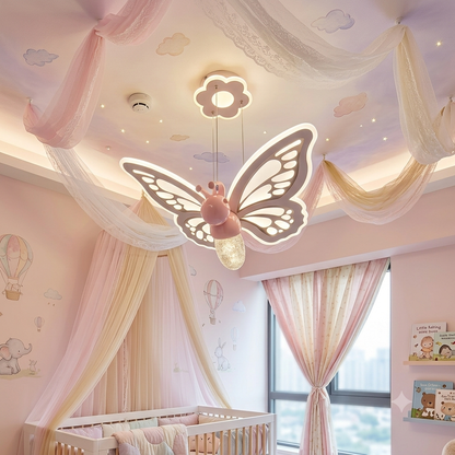 LED Butterfly Pendant Light for Kids Room & Nursery – Modern Pink Ceiling Hanging Lamp