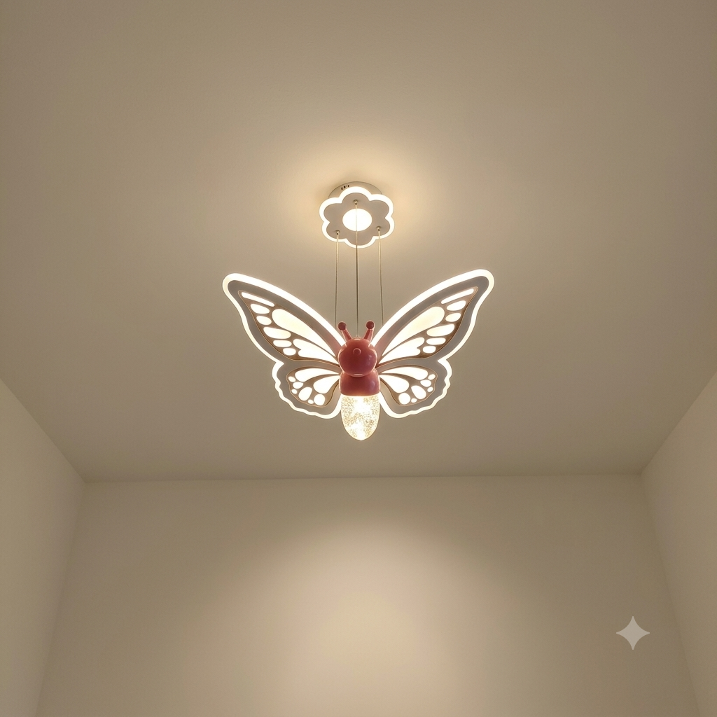 LED Butterfly Pendant Light for Kids Room & Nursery – Modern Pink Ceiling Hanging Lamp