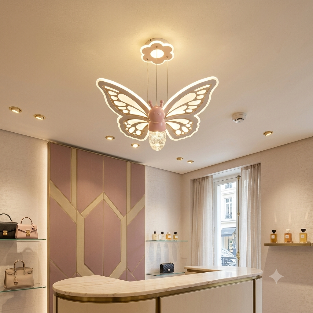 LED Butterfly Pendant Light for Kids Room & Nursery – Modern Pink Ceiling Hanging Lamp