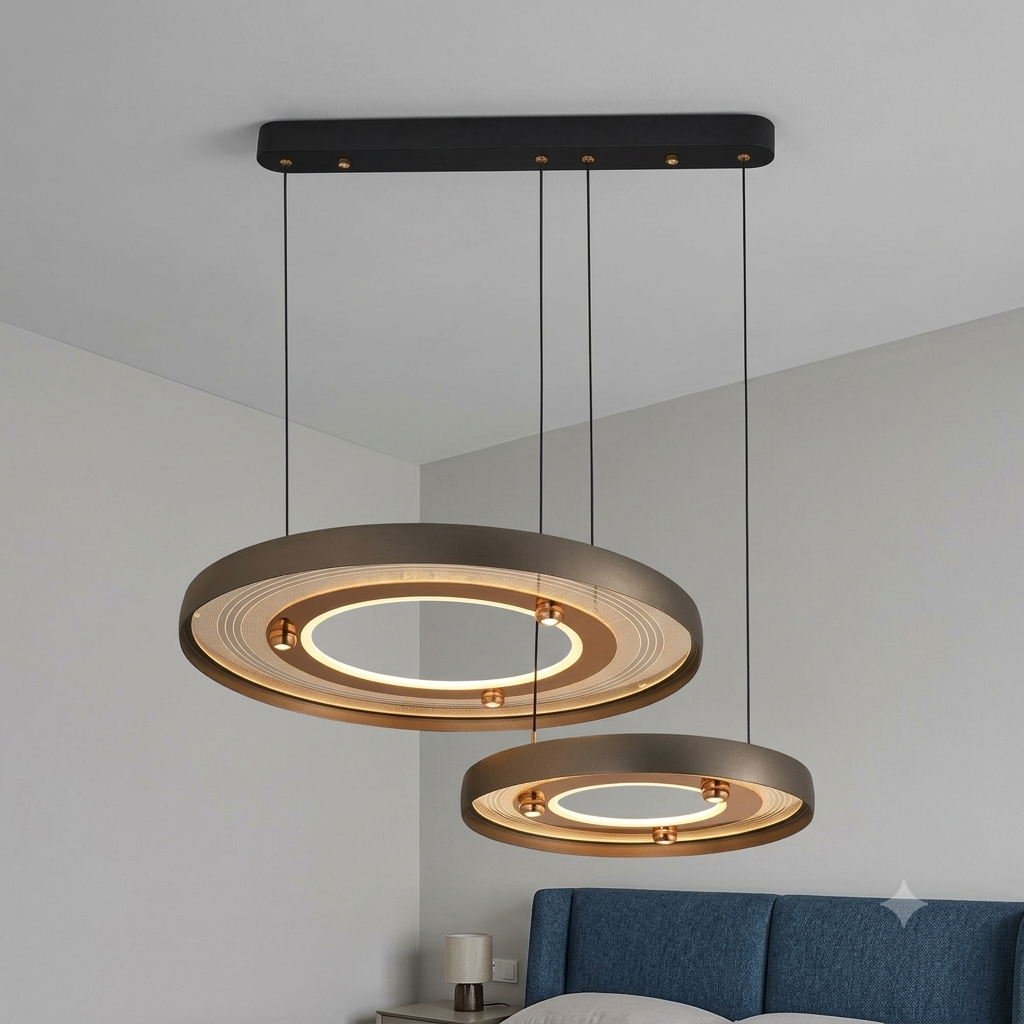 Modern 2-Layer LED Pendant Light – Dimmable 3-Color Ring Chandelier with Remote Control (60cm+40cm)