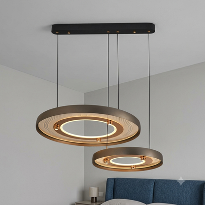 Modern 2-Layer LED Pendant Light – Dimmable 3-Color Ring Chandelier with Remote Control (60cm+40cm)