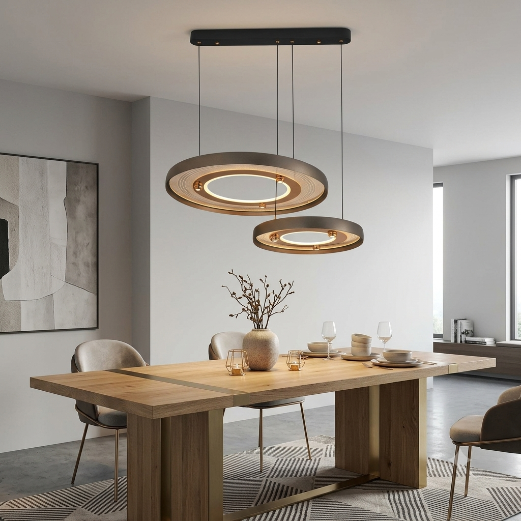 Modern 2-Layer LED Pendant Light – Dimmable 3-Color Ring Chandelier with Remote Control (60cm+40cm)