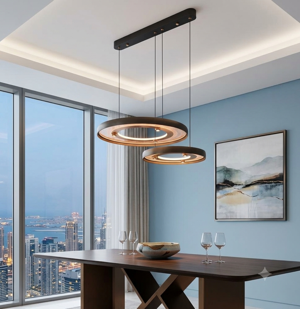 Modern 2-Layer LED Pendant Light – Dimmable 3-Color Ring Chandelier with Remote Control (60cm+40cm)