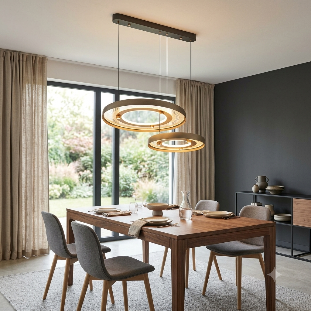 Modern 2-Layer LED Pendant Light – Dimmable 3-Color Ring Chandelier with Remote Control (60cm+40cm)