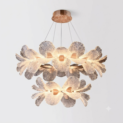Modern 2-Tier Acrylic Gingko Leaf LED Chandelier – Gold Steel Base, Adjustable Height