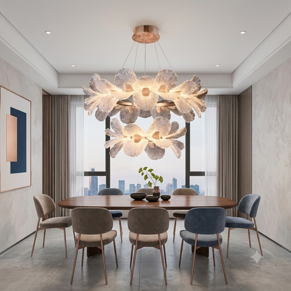 Modern 2-Tier Acrylic Gingko Leaf LED Chandelier – Gold Steel Base, Adjustable Height