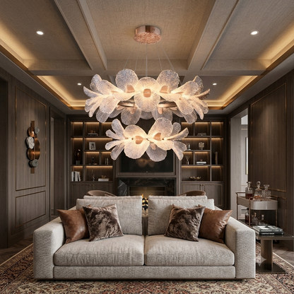 Modern 2-Tier Acrylic Gingko Leaf LED Chandelier – Gold Steel Base, Adjustable Height