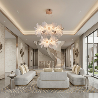 Modern 2-Tier Acrylic Gingko Leaf LED Chandelier – Gold Steel Base, Adjustable Height