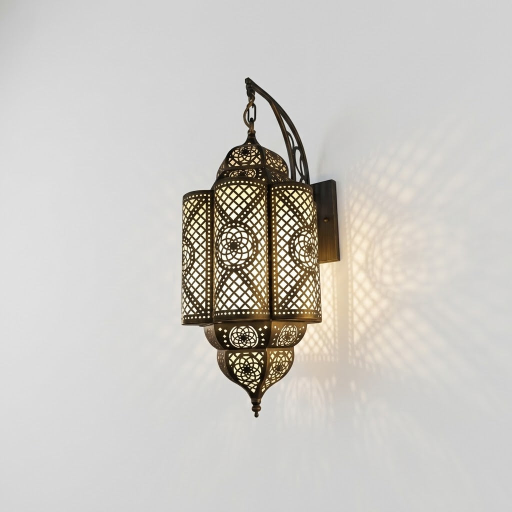 Handcrafted Moroccan Wall Sconce Lamp – Metal & Acrylic Cutout Lantern Light Fixture for Home & Restaurant Decor