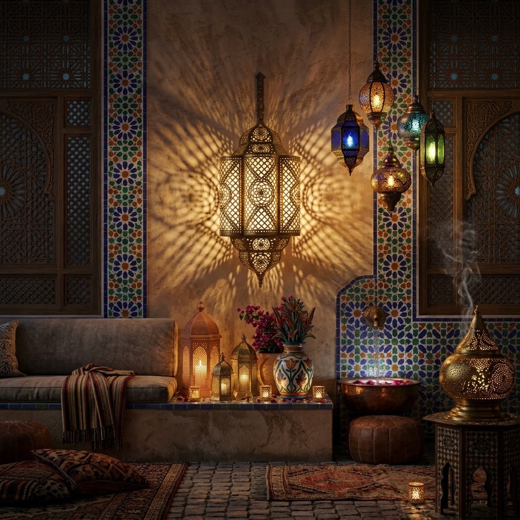 Handcrafted Moroccan Wall Sconce Lamp – Metal & Acrylic Cutout Lantern Light Fixture for Home & Restaurant Decor