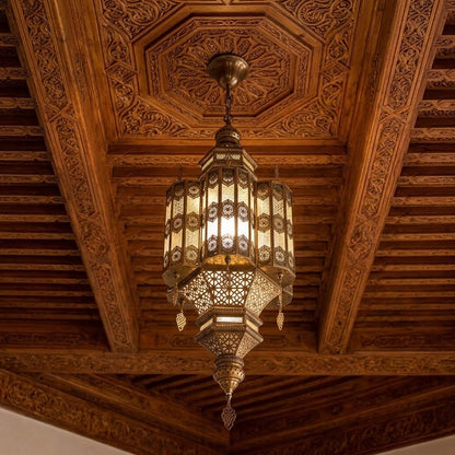 Moroccan Hanging Lantern Light – Metal & Acrylic Pendant Lamp for Homes & Restaurants