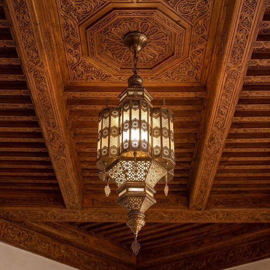 Moroccan Hanging Lantern Light – Metal & Acrylic Pendant Lamp for Homes & Restaurants