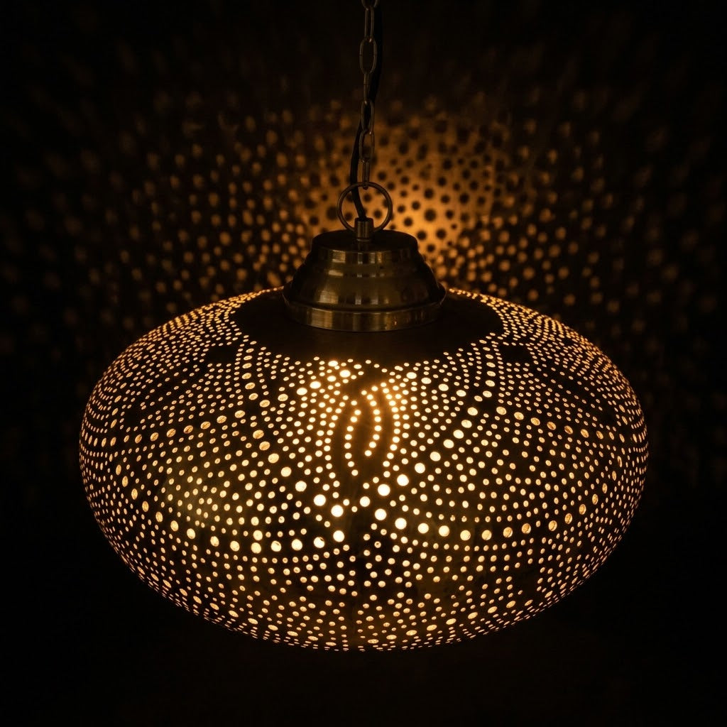 Handmade Moroccan Brass Pendant Light | Perforated Dome Chandelier 50 C.M