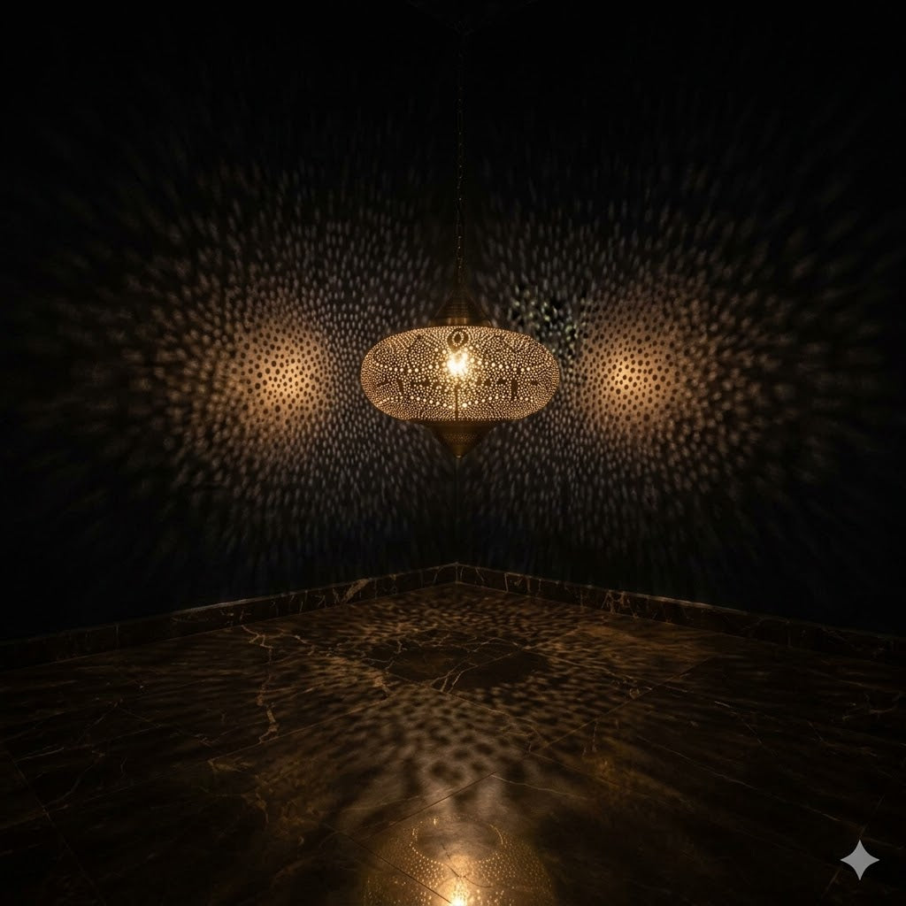 Handmade Moroccan Brass Pendant Light | Perforated Dome Chandelier 50 C.M