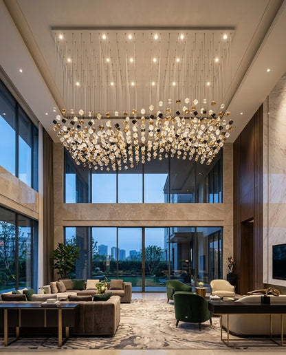 Custom 3-Tone Glass Cube Chandelier (3m x 1.5m) | Large Modern Ceiling Light
