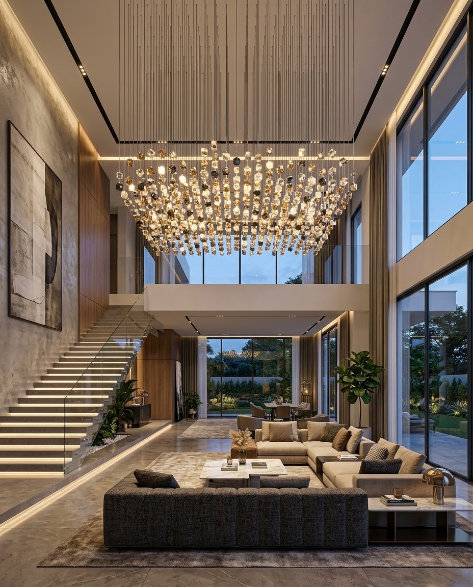 Custom 3-Tone Glass Cube Chandelier (3m x 1.5m) | Large Modern Ceiling Light
