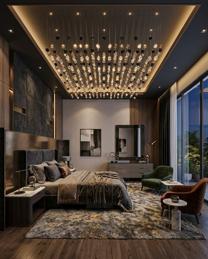 Custom 3-Tone Glass Cube Chandelier (3m x 1.5m) | Large Modern Ceiling Light