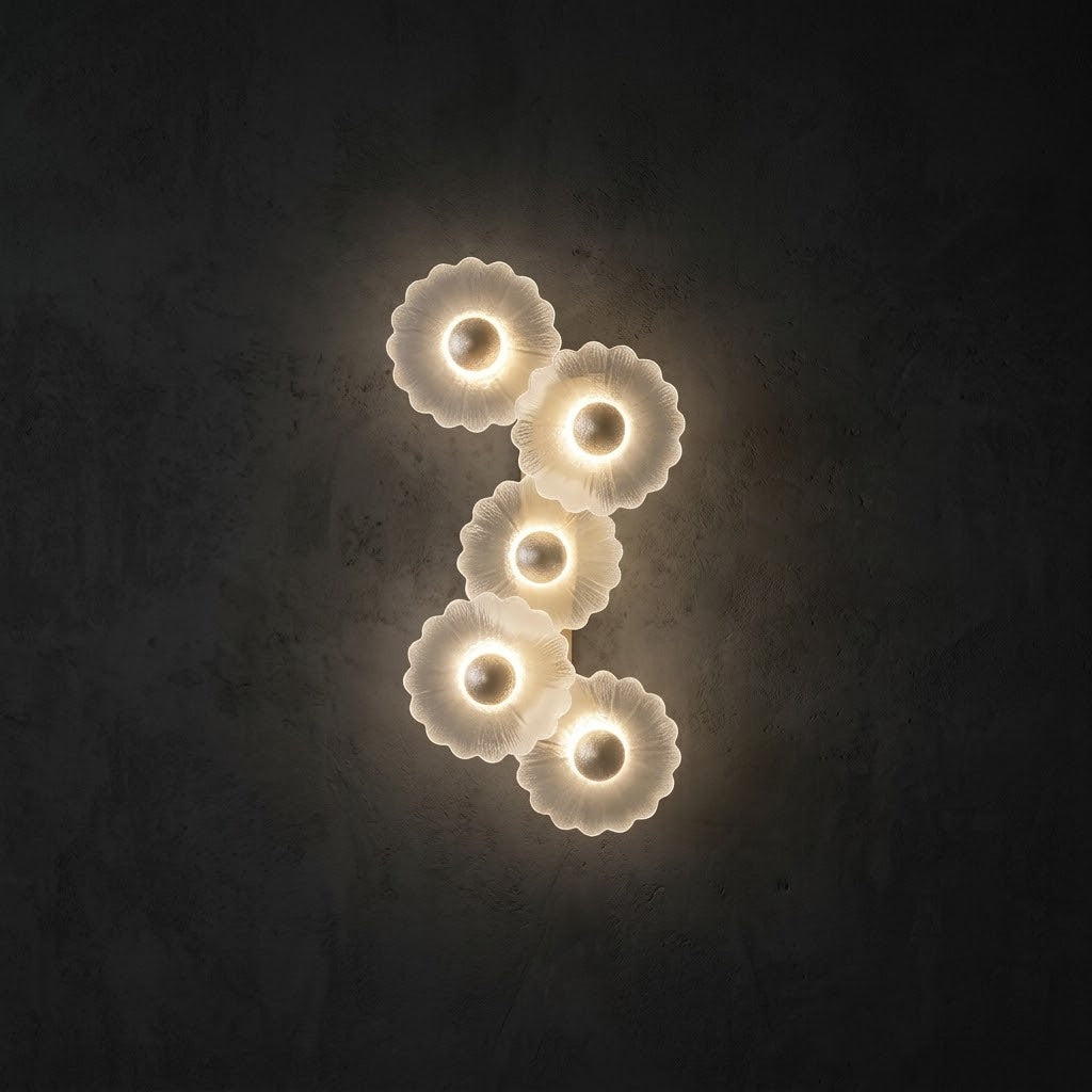 Round Flower Shape Decorative Wall Light — 5-Glow Frosted Glass S-Shape Accent Lamp