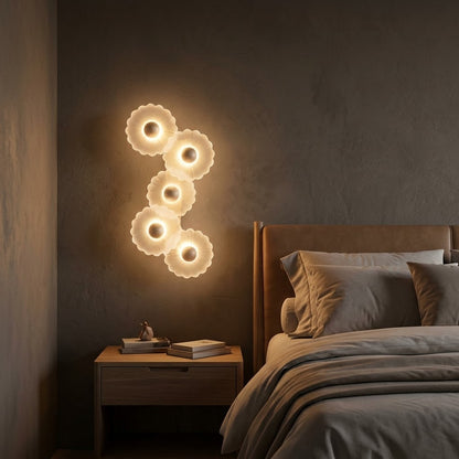 Round Flower Shape Decorative Wall Light — 5-Glow Frosted Glass S-Shape Accent Lamp
