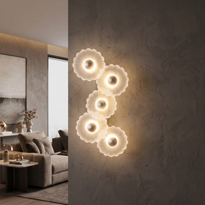 Round Flower Shape Decorative Wall Light — 5-Glow Frosted Glass S-Shape Accent Lamp