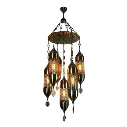 Vintage Moroccan 5-Light Hanging Chandelier – Antique Black Stainless Steel Pendant Light