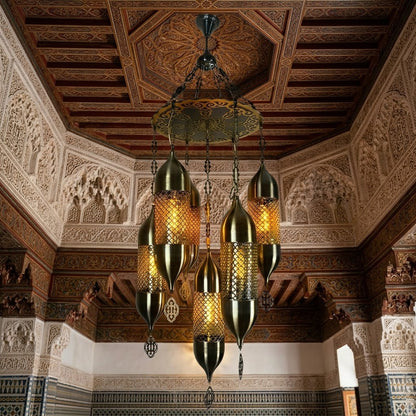 Vintage Moroccan 5-Light Hanging Chandelier – Antique Black Stainless Steel Pendant Light