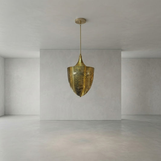 Moroccan Brass Pendant Light – Modern Filigree Hanging Lantern Lamp