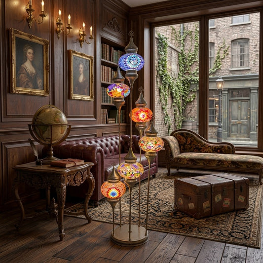 Luxury Turkish Mosaic Floor Lamp – Handmade Multi-Globe Brass Standing Lamp