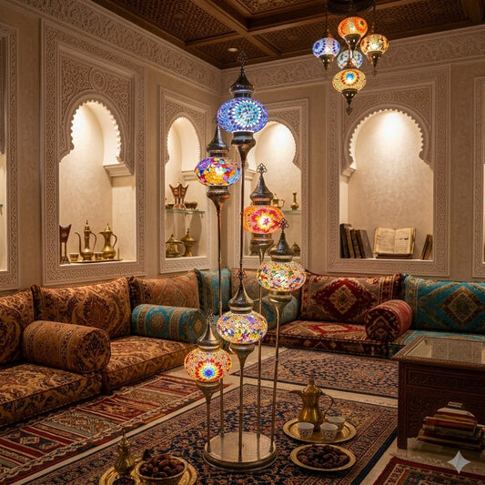 Luxury Turkish Mosaic Floor Lamp – Handmade Multi-Globe Brass Standing Lamp