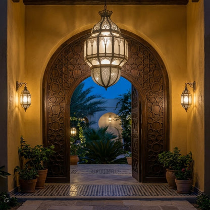 Luxury Arabic Hanging Lantern – Moroccan Style Metal & Glass Pendant Light