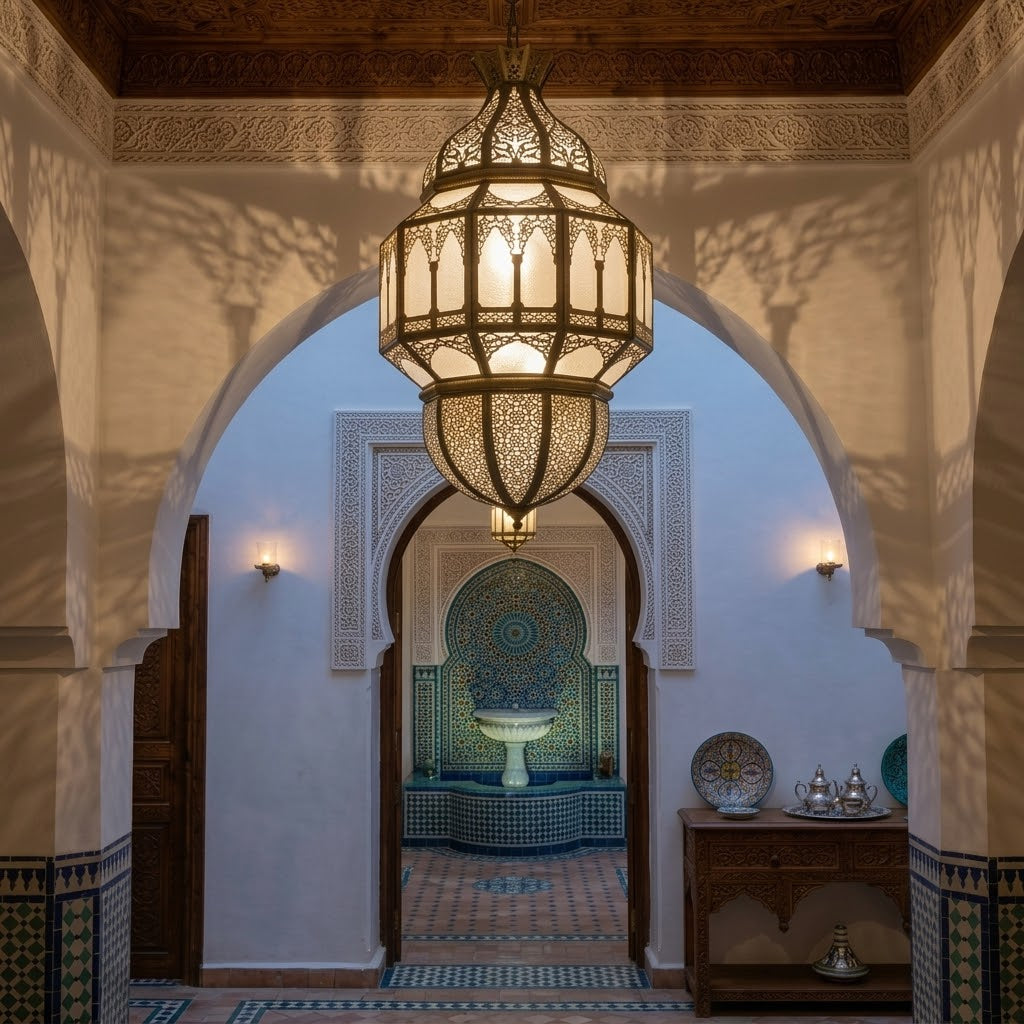 Luxury Arabic Hanging Lantern – Moroccan Style Metal & Glass Pendant Light