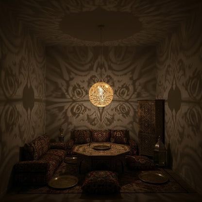 Moroccan Brass Globe Pendant Light Round Ball Shape