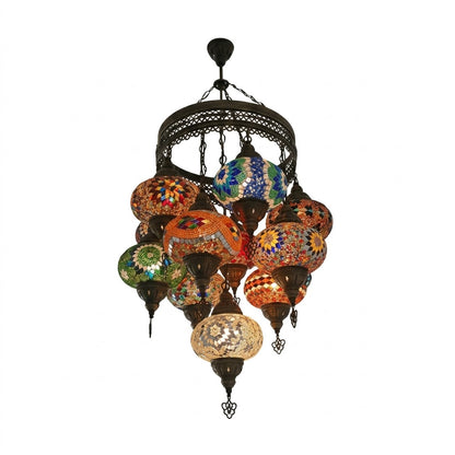 Sultan Style Turkish Mosaic Chandelier – 11 Hanging Glass Globes