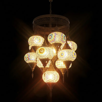 Sultan Style Turkish Mosaic Chandelier – 11 Hanging Glass Globes