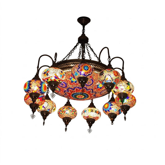 Luxury 11-Lamp Turkish Mosaic Chandelier – Handmade Colorful Moroccan Ceiling Light