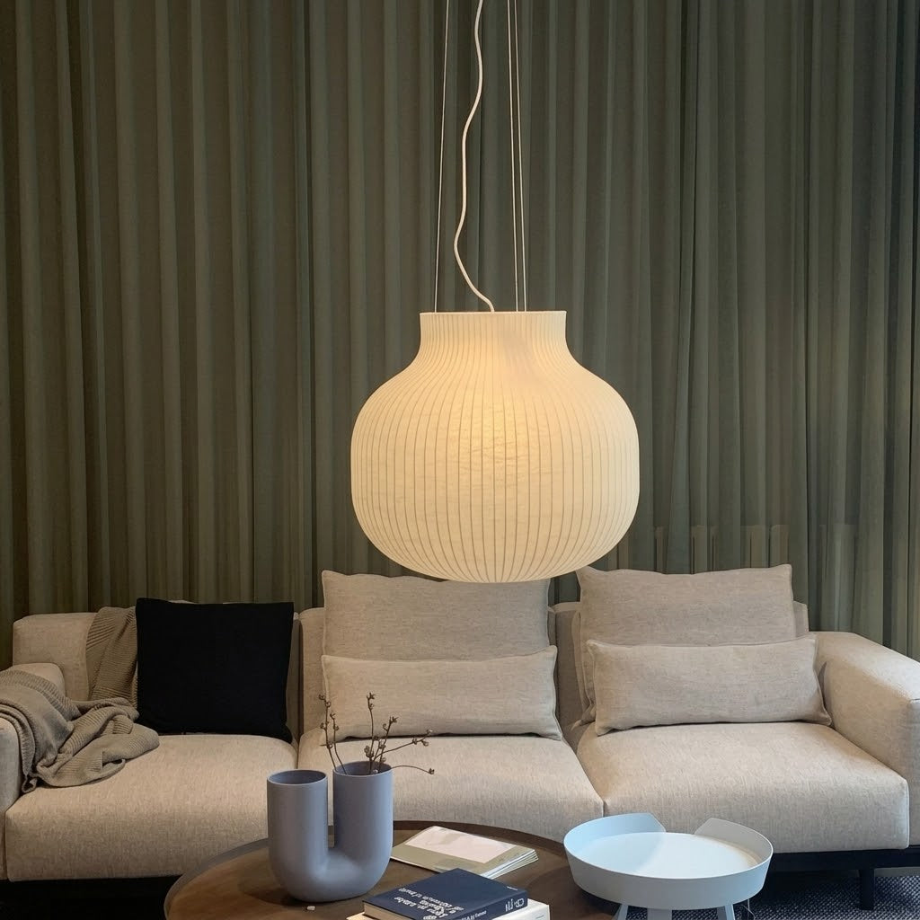 Muuto-Inspired Ribbed Globe Pendant Light – Soft Minimalist Statement for Modern Interiors